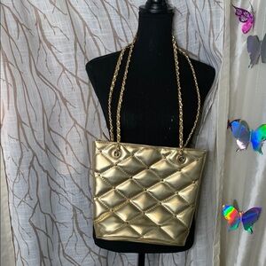 Vintage Y & S Gold Quilted Chain Shoulder Bag 1980S
